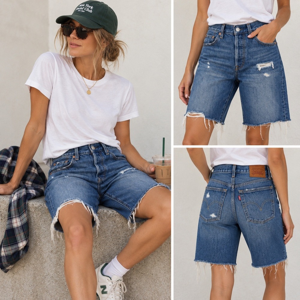 Levi's 501 Premium Cut-Off Shorts Womens 26 Blue Distressed Denim 90s Casual